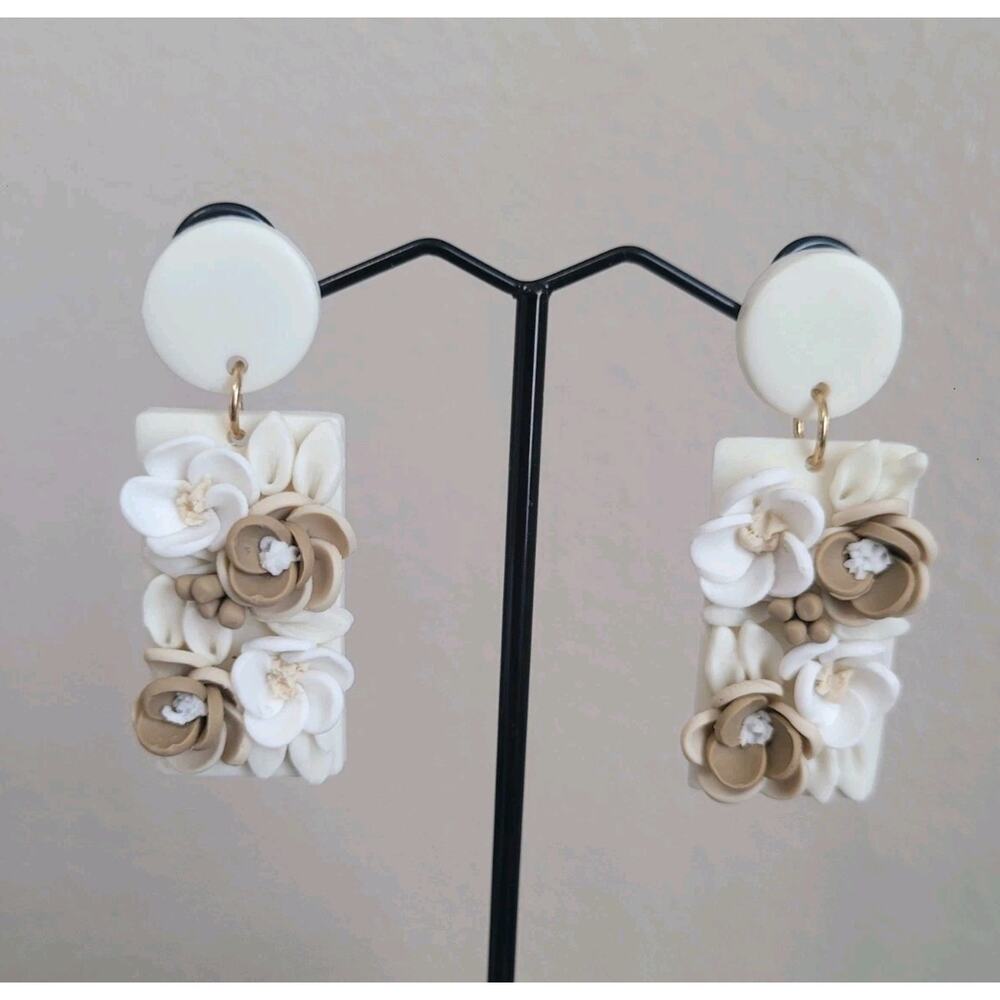 Handmade Mexican Terra Cotta Barro Inspired Dangle Post Earrings Light‎ Weight
